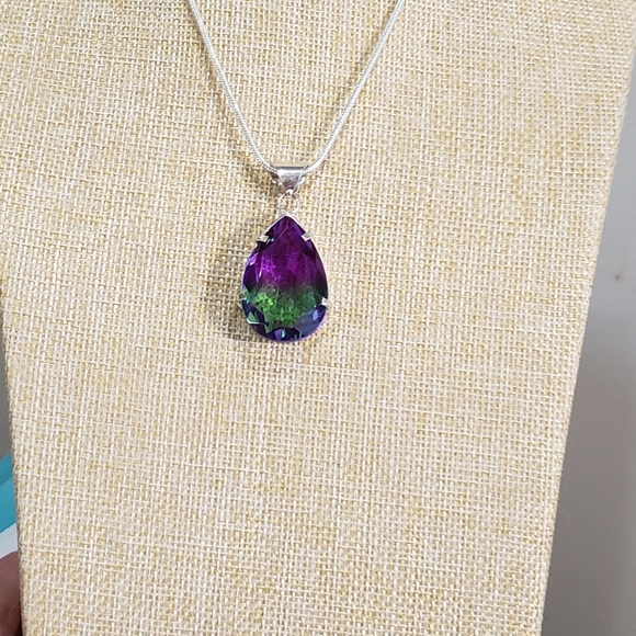 Tourmaline gemstone, 925 silver necklace - Picture 7 of 11